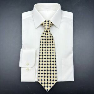 J.Crew Navy Yellow Circle Pattern Silk Tie Handmade USA 3.75" 58"